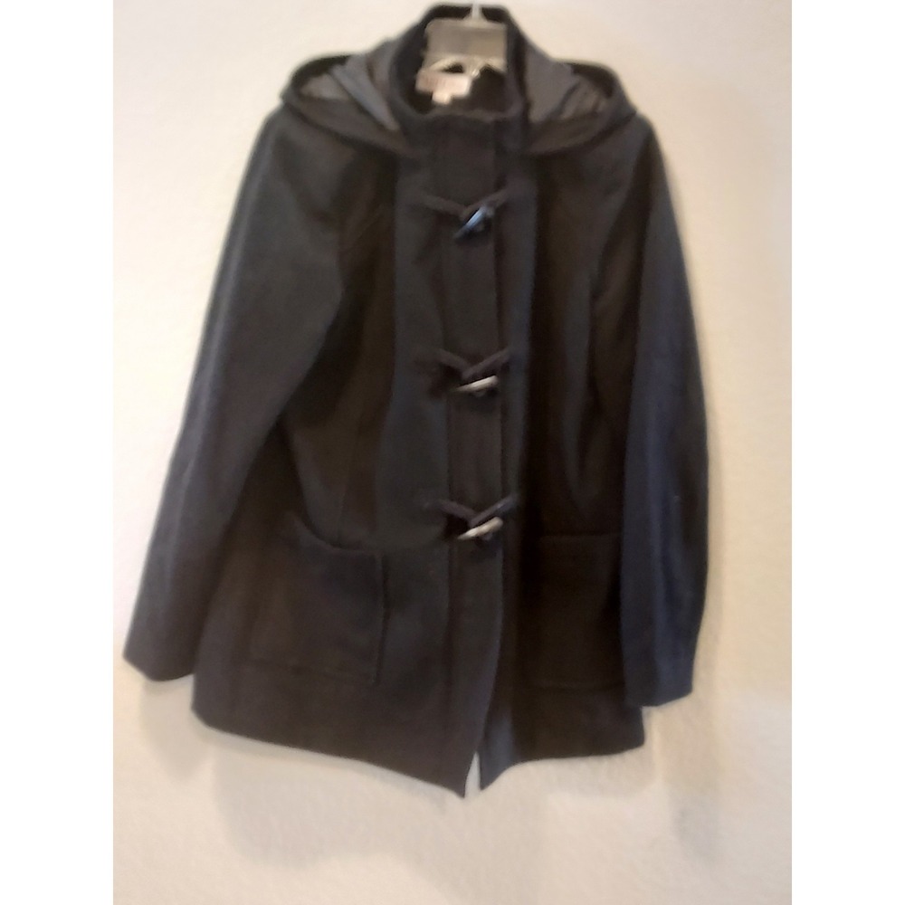 Womens black wool winter coat, Merona,‎ size large, frog closure